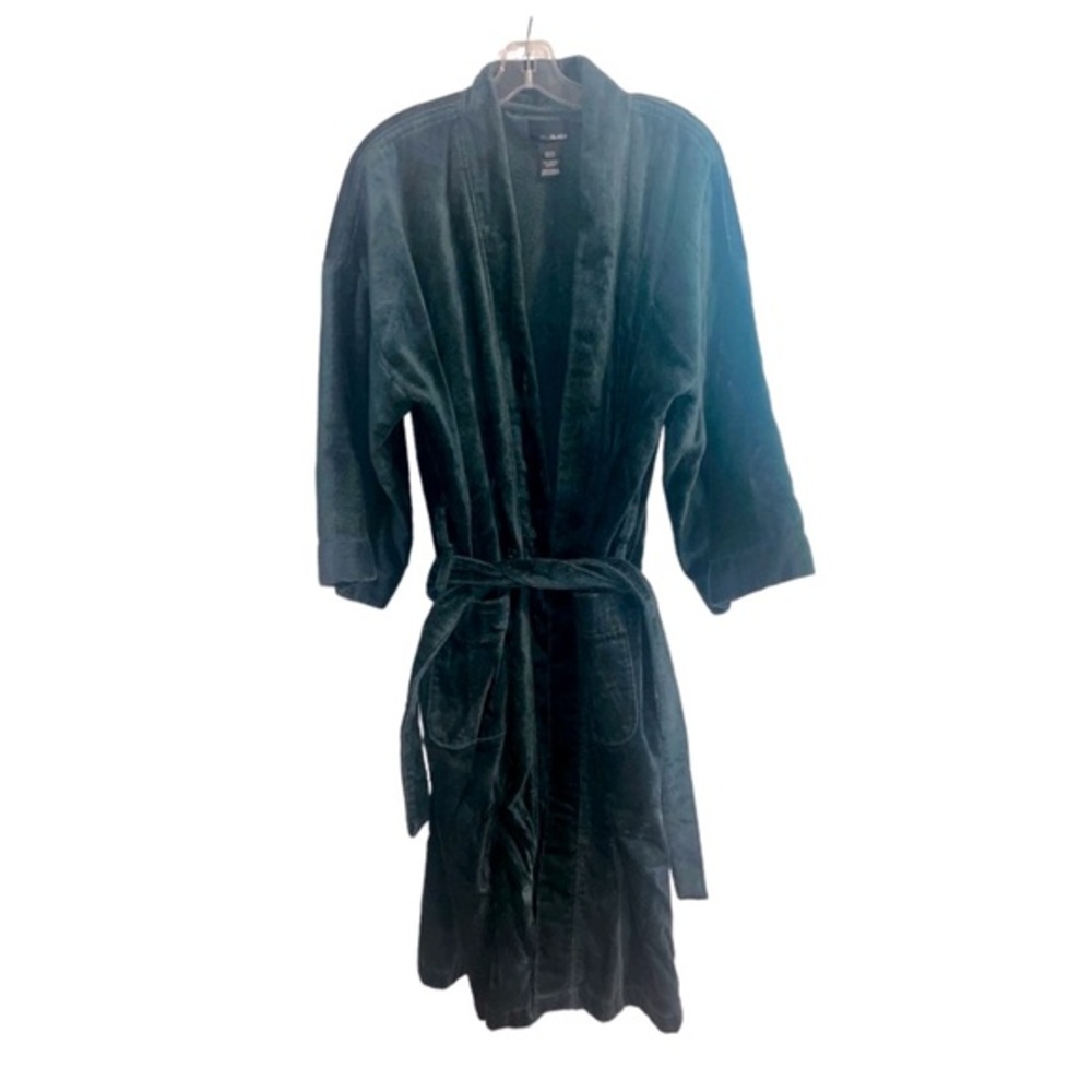 Vintage Heavy Bill Blass Robe Two Pockets 100% Cotton Dark Green One Size